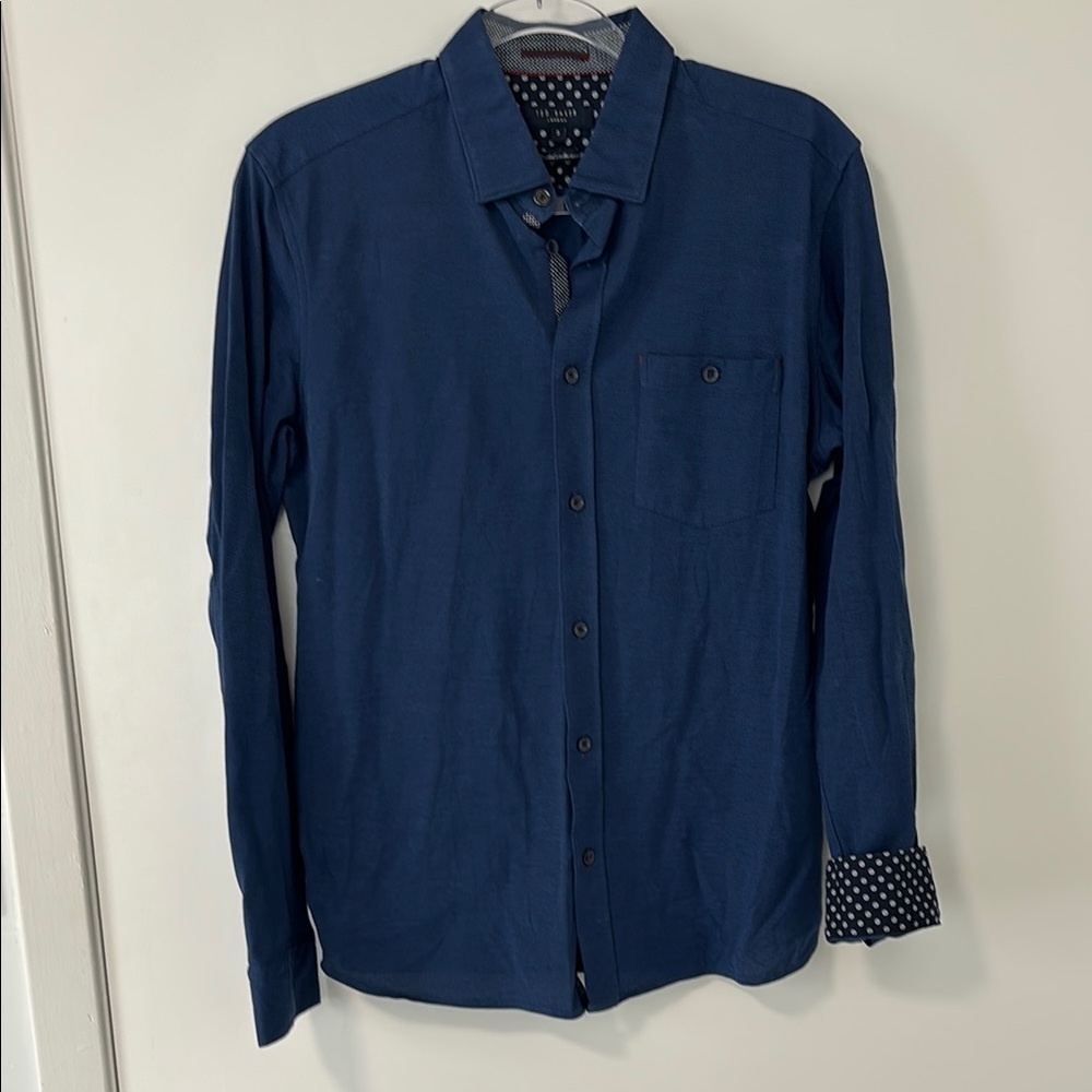 Ted Baker Navy Textured Shirt with Polka Dot Lining